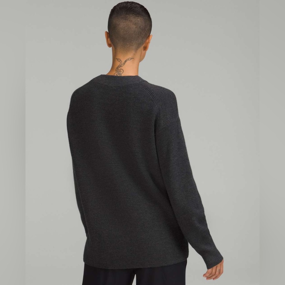 Lululemon Merino Wool-Blend Ribbed Crewneck Sweater Heathered Black Size 6 - Picture 3 of 9